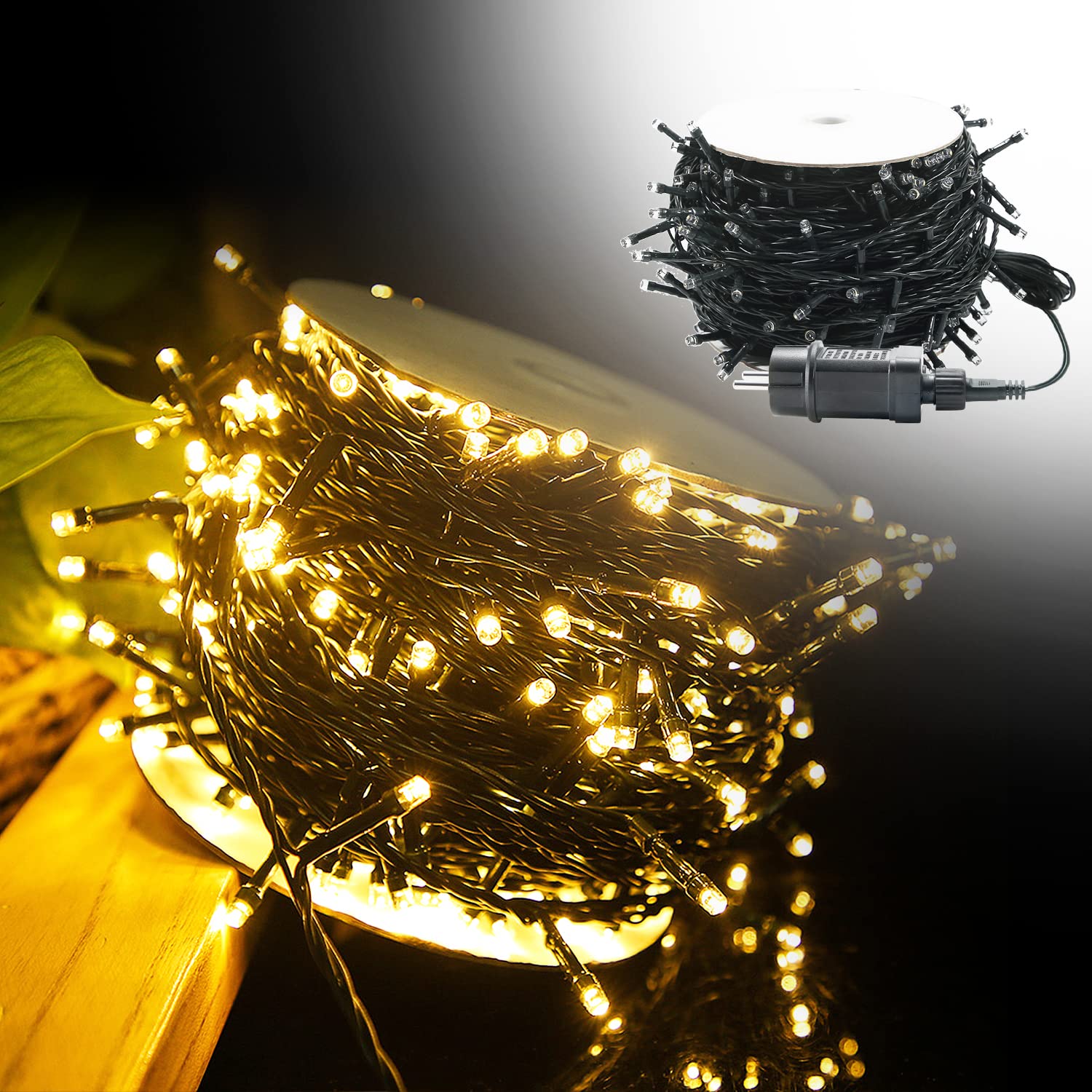 HENGMEI - Guirnalda luminosa (8 modos, decoración navideña, luz para interior y exterior, jardín, bodas, decoración de fiestas (100 m, 1000 ledes, blanco cálido)