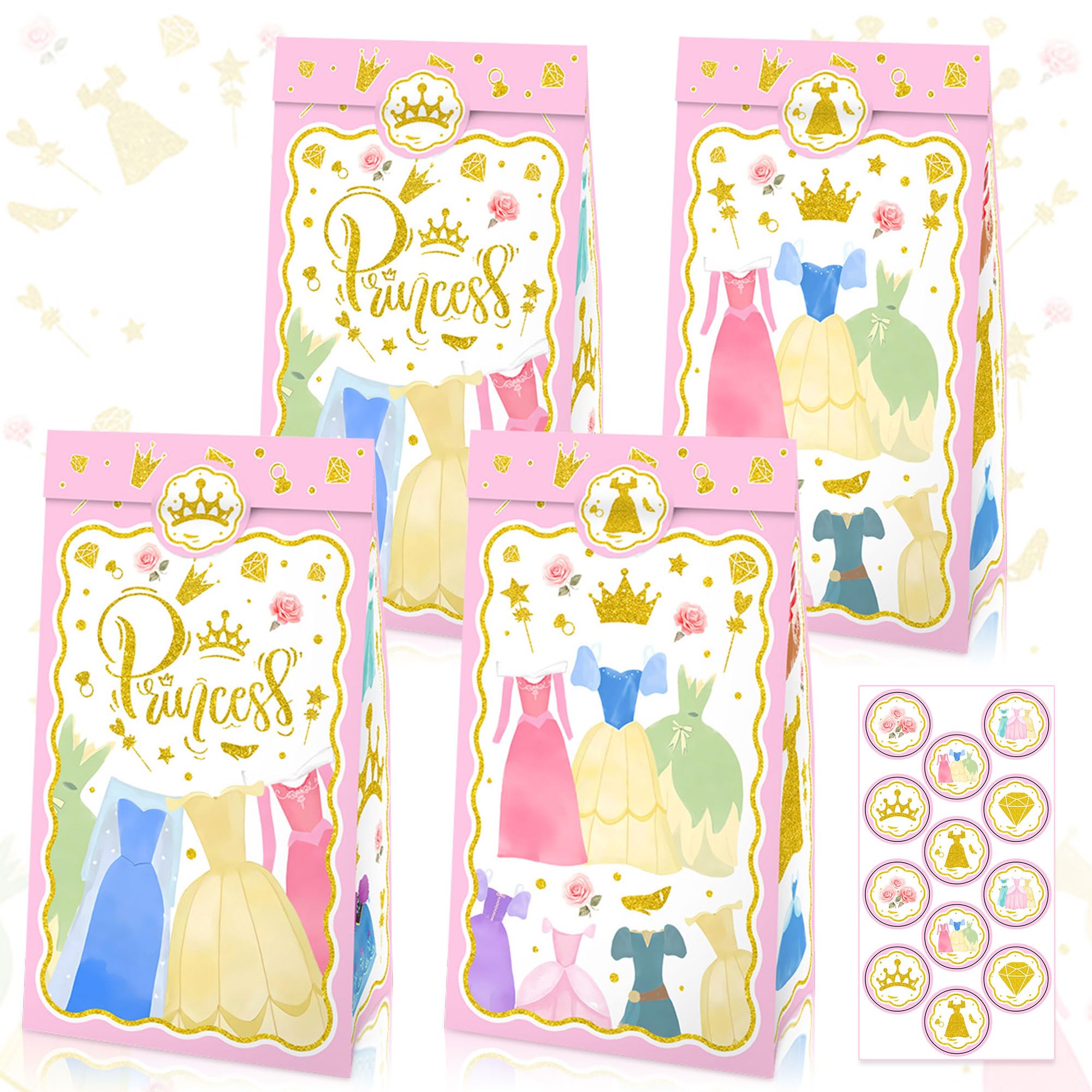 12 PCS Castle Princess Candy Favor Bags Princess Castle Favor Treat Goodies Bags for Princess Party Decorations Baby Shower Wedding Supplies