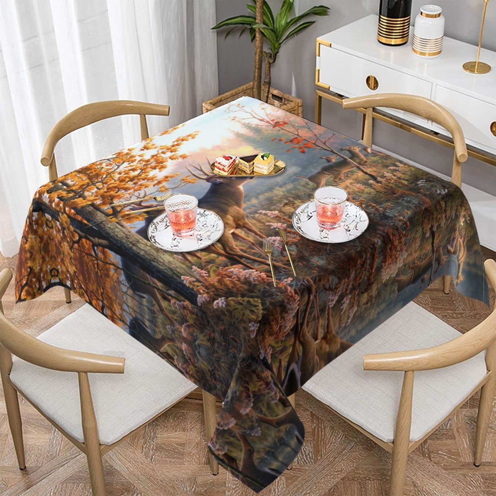 Lawenp Cute Deers Square Wrinkle-Free Table Cloth Cover Table Decorative for Wedding Dinning Party Banquet Tabletop