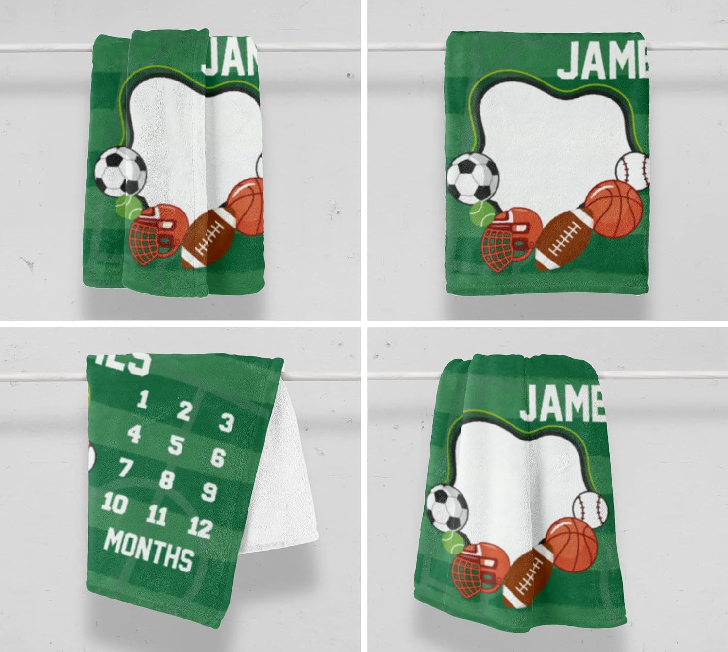 TEEAMORE Custom Baby Monthly Milestone Throw Blanket Sports Ball Design Add Your Text Baby Girl Boy Age Photo Reveal Months Shower Blanket (50X60)