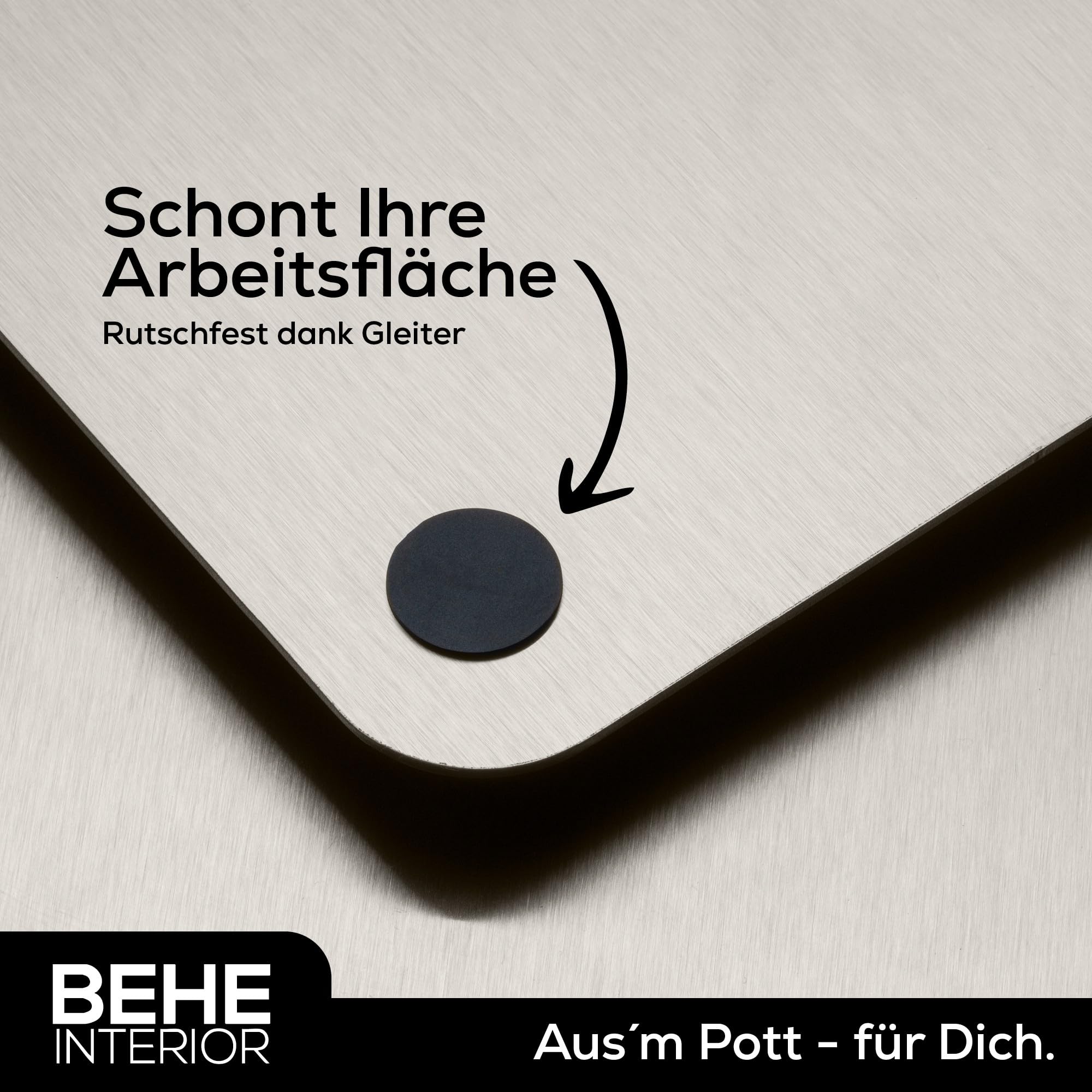 BEHE - Edelstahl Arbeitsplatte [versch. Größen], Rutschfestes Knetbrett für Teig zum Backen, Küchenarbeitsplatte, Schneiden und Kneten, Teigbrett, Nudelbrett, Backbrett für die Küche (B60 X T50cm)