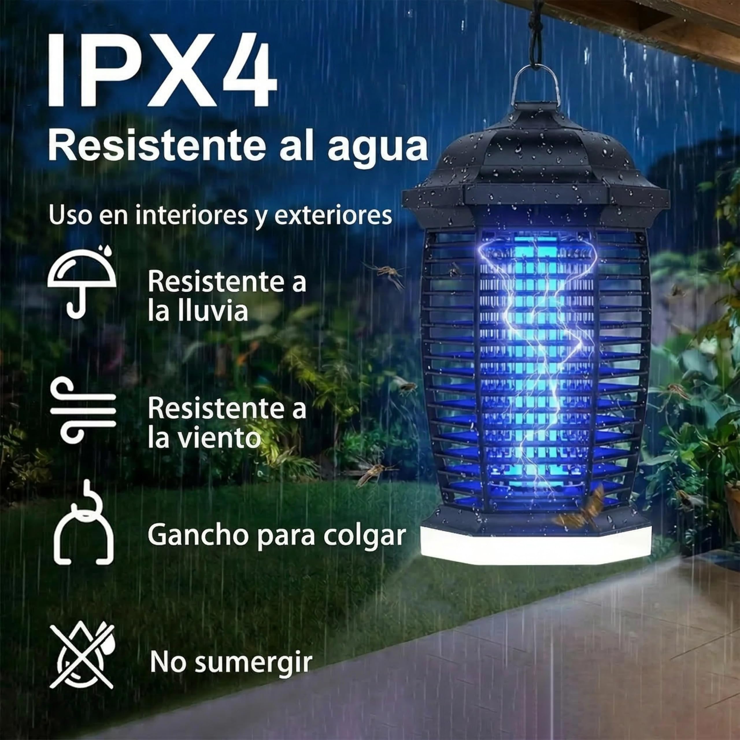 seenlast Lampara Antimosquitos, 4000V 18W Mata Mosquitos Electrico con Luz UV, Mata Moscas Electrico IPX4 Impermeable Area Efectiva 80-100m² para Interior y Exterior - 5