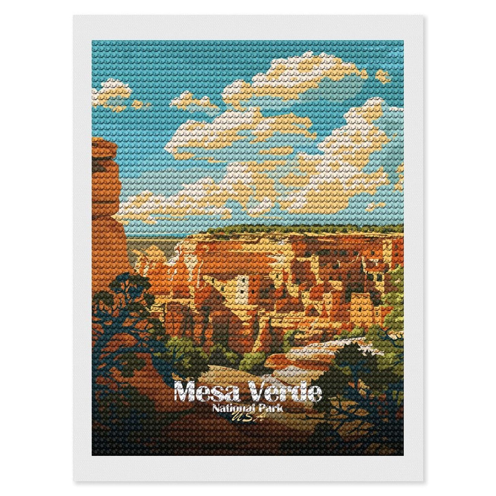 Junmoney Mesa Verde National Park Illustration Diamond Art Kit 12"x16", Relaxing DIY Hobby, Satisfying Creative Project, Living Room Decor, for Women