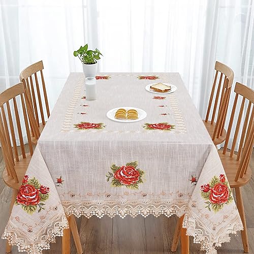 LIN TONG Mantel rectangular, mantel de encaje bordado con flor, bordado elegante patrón floral para cocina, comedor, fiesta, decoración del hogar