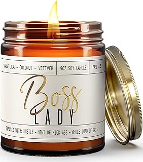Boss Lady Gifts for Women - 'Boss Lady' Soy Candle, w/Vanilla, White Coconut & Vetiver I Best Boss Gifts for Women I Gifts for Boss I Girl Boss Female Gifts I 9oz Jar, 50Hr Burn Time, Made in USA