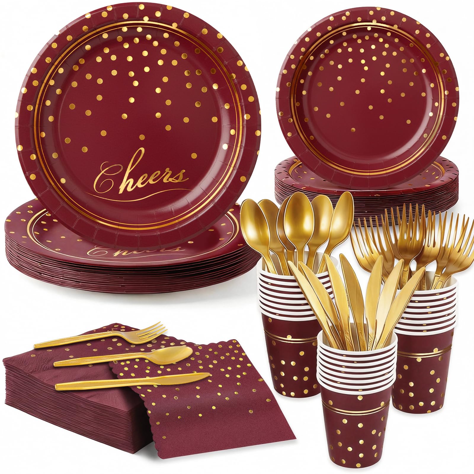168 Pcs White & Gold Party Plates & Napkins -10