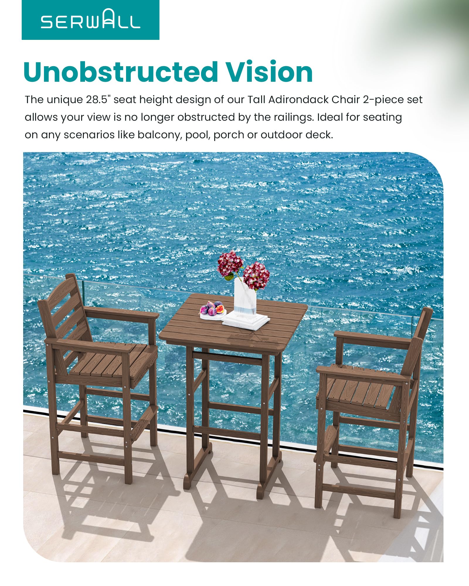 Outdoor Bar SERWALL Tall Balcony Adirondack Chairs Set Of 2, HDPE