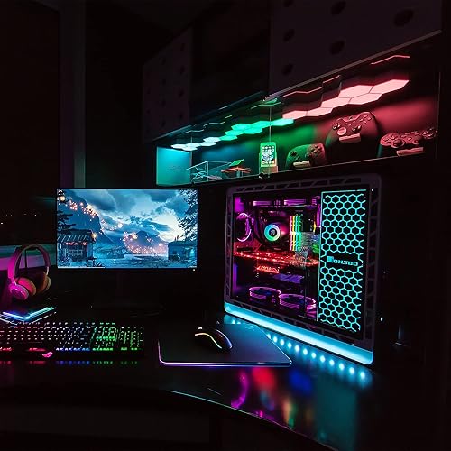 Miniatura 4 de Yescom APP Control Paquete de 10 luces LED hexagonales WiFi para montaje en pared y 11 paquetes de sincronización de música inteligente DIY 16