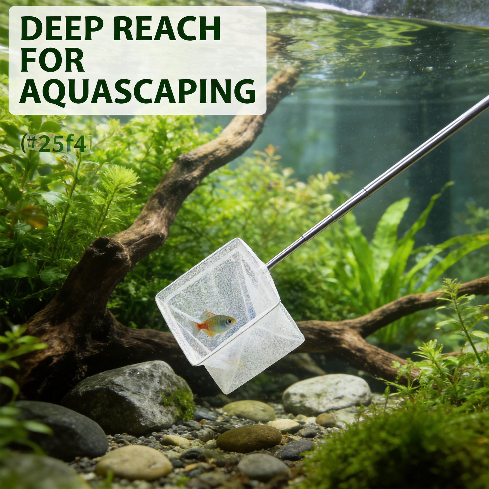 Paquet de 2 Filets de Pêche Extensibles pour Aquarium, Cadre Carré Blanc avec Manche en Acier Inoxydable Réglable (13,5cm-39cm)