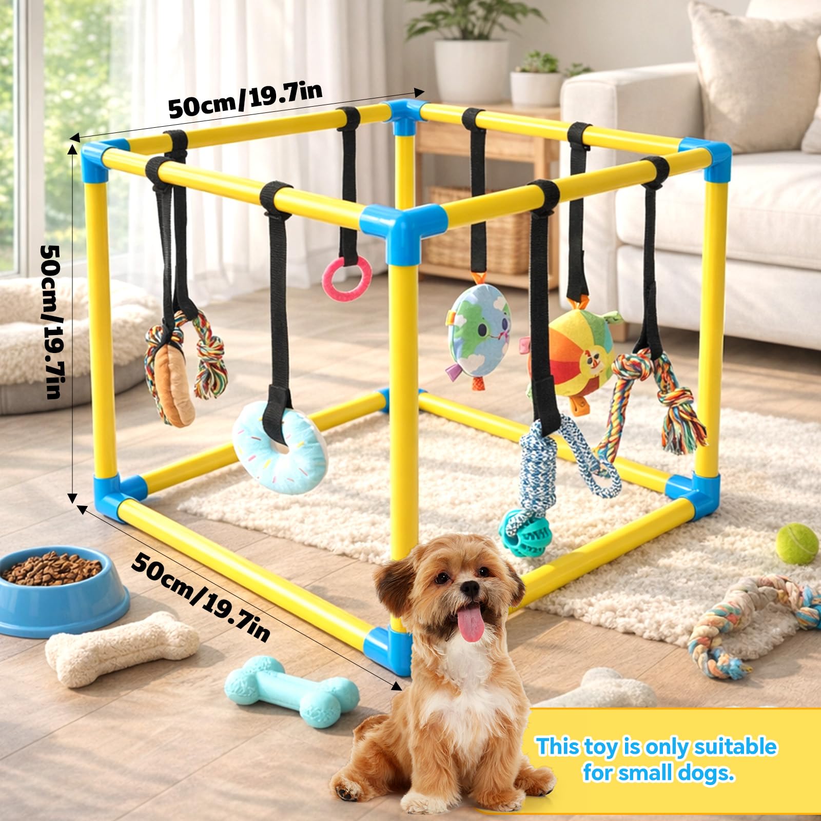 Penitue Palestra da gioco per cuccioli per cani di piccola taglia, 50 cm, in PVC, centro di attività per arricchire la struttura con 8 giocattoli interattivi da appendere per stimolazione mentale ed