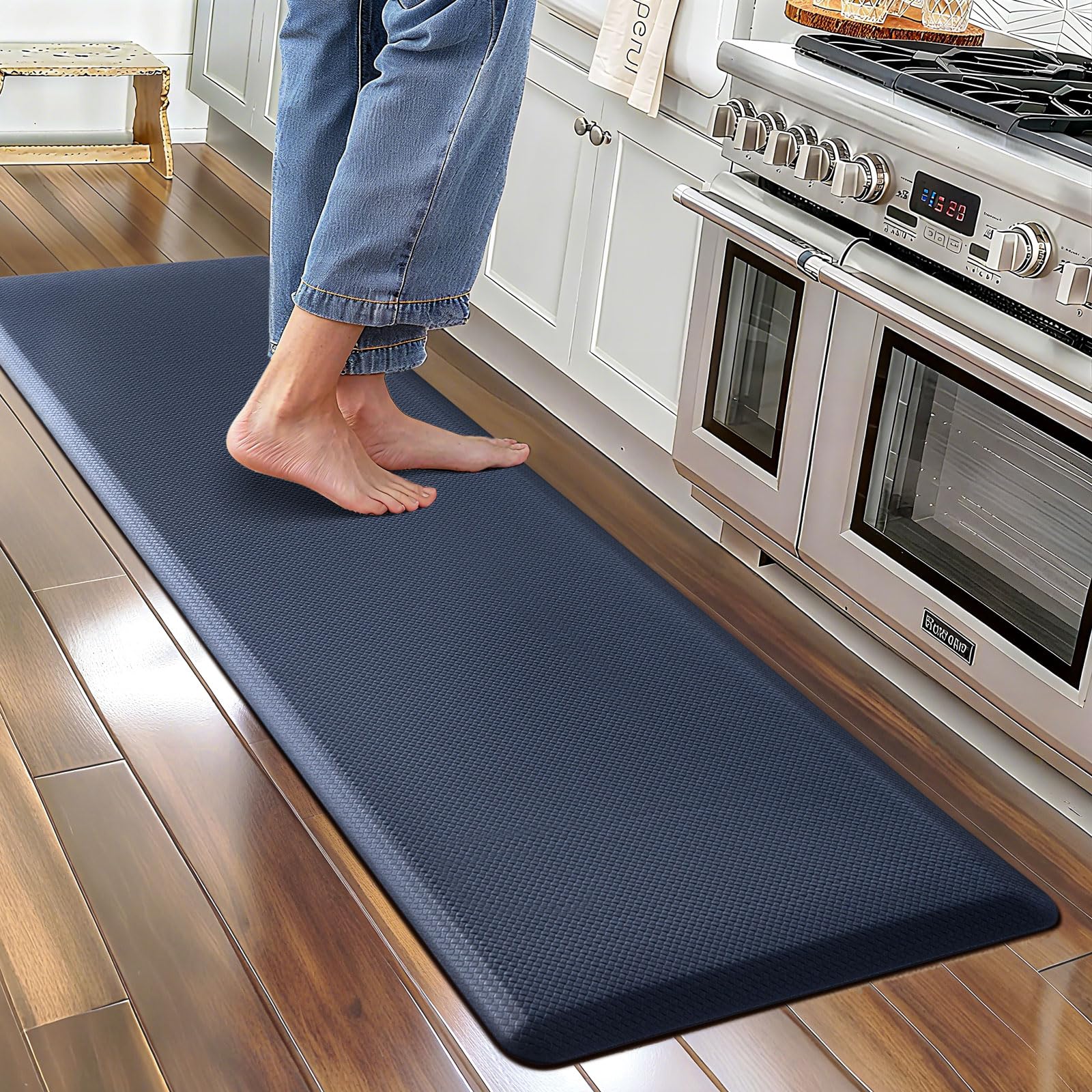 Carvapet Non Slip Kitchen Mat Anti Fatigue Standing Mats Cushioned Comfort Kitchen Floor Mats PVC Waterproof Runner Rug for Standing Desk, Kitchen, Office (Dark Blue, 152L x 44W x 1.2T) — image 1
