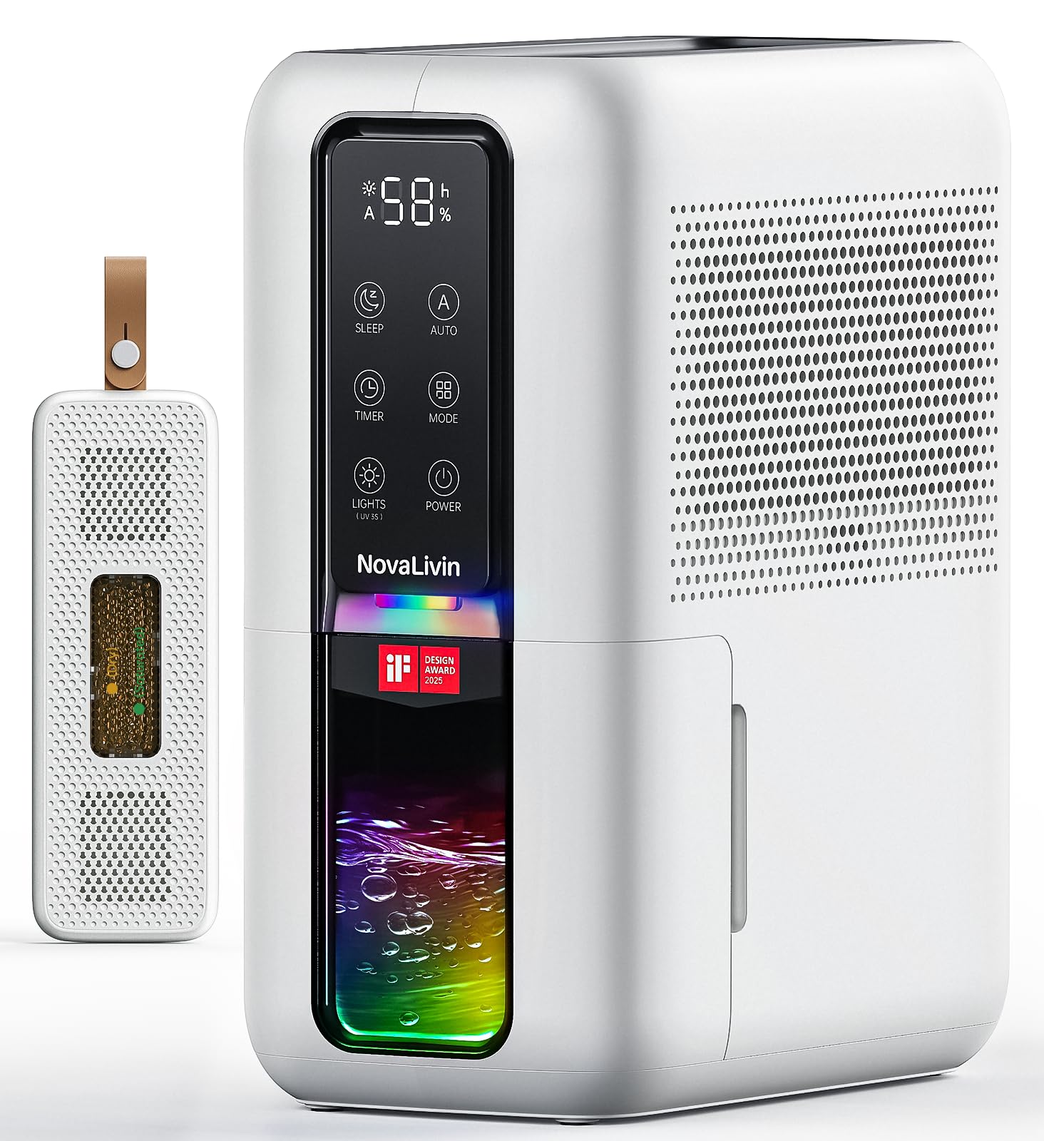Photo 1 of Dehumidifier for Home, Dehumidifiers for Bathroom, Bedroom, Living room, Closet with 68 OZ Water Tank, Moisture Absorbers, Auto Shut Off, Auto Humidity Control, 7 Colors LED Light, Black and White