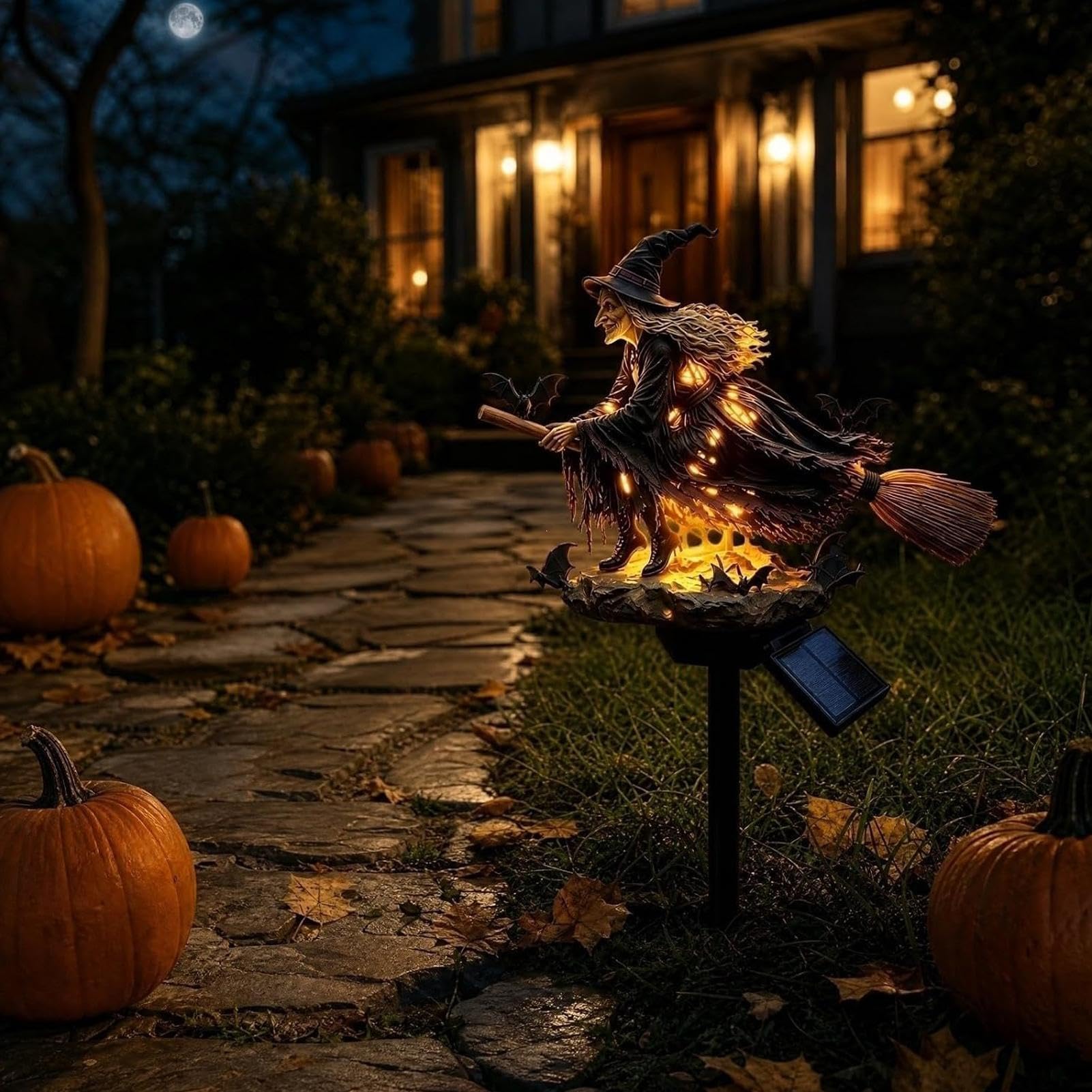 Lampade Solare Strega Di Halloween Figura Decorativa Strega Volante