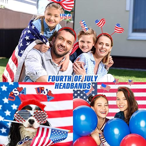 Miniatura 4 de Hanaive 20 diademas patrióticas para el 4 de julio, accesorios de la bandera estadounidense, accesorios temáticos de Estados Unidos para el Día de