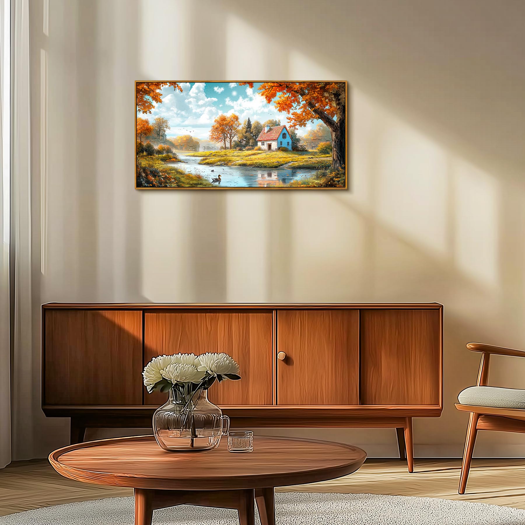 hyidecorart Landschaft Wandbilder mit Rahmen Moderne Gemälde 50x100 cm | Naturthemen, HD-Druck, Leicht Aufzuhängen, Große Formate, Leinwandgewebe, Schön Wanddeko, Geschenk, Einfache Installation