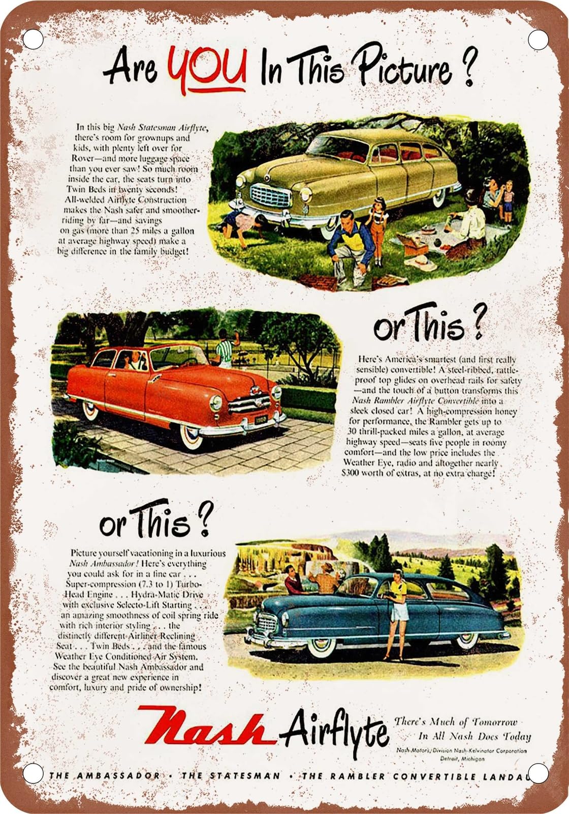 METAL SIGN - 1950 Nash Vintage Ad 06 - Old Retro Rusty Look home decor