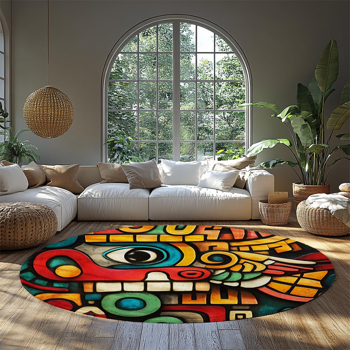 Tapis de dortoir rond abstrait pour réchauffer une chambre de salon