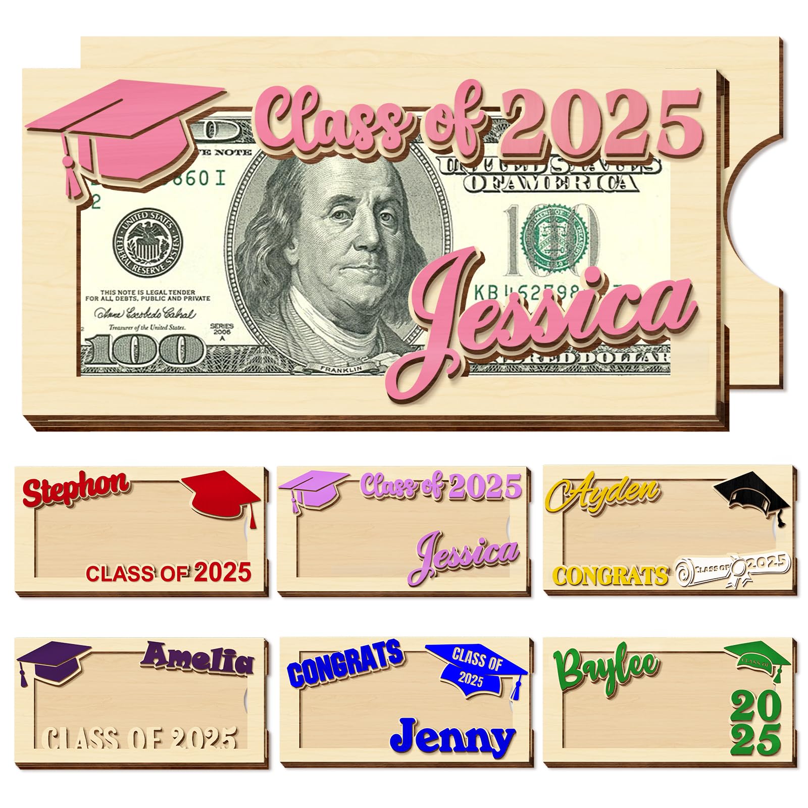 Graduation Gifts Personalized Graduation Money Holder Custom Name Wooden Graduation Card Box Cash Holder Customized Class of 2025 Senior Money Gift for Graduates Him Her