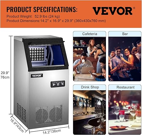 Miniatura 7 de Happybuy - Máquina comercial para hacer hielo, 100 libras24 horas, máquina de hielo debajo del mostrador con contenedor de almacenamiento de 22