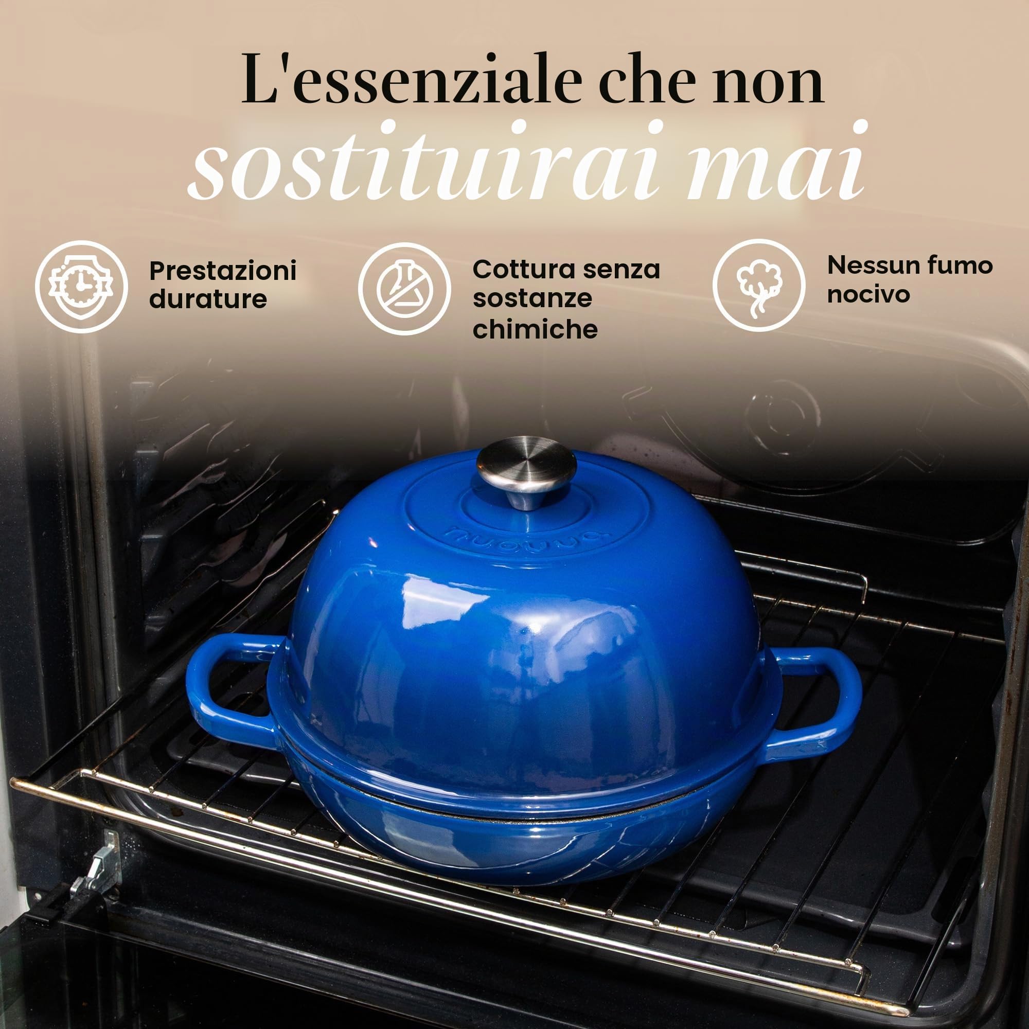 Casseruola in Ghisa Smaltata con Coperchio – Forno Olandese per Pane e Lievitati – Pentola in Ghisa per Cottura del Pane – Blu Scuro, 5.68 Litri, 22cm – by Nuovva