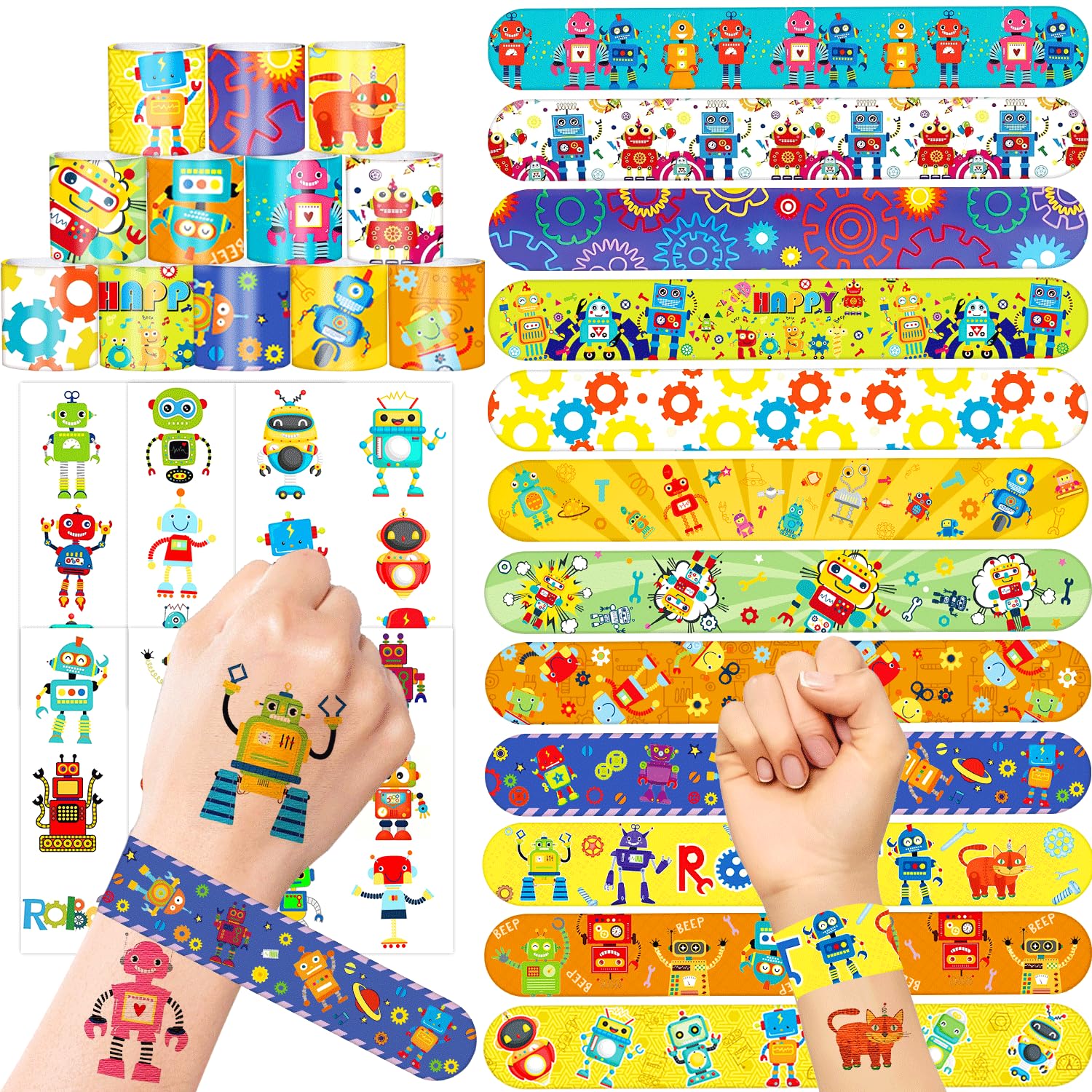 DYDSZDDYBF Robot Party Favors include 36Pcs Robots Temporary Tattoos 24Pcs Robot Slap Bracelet Robot Themed Birthday Party Decorations Cartoon Robot