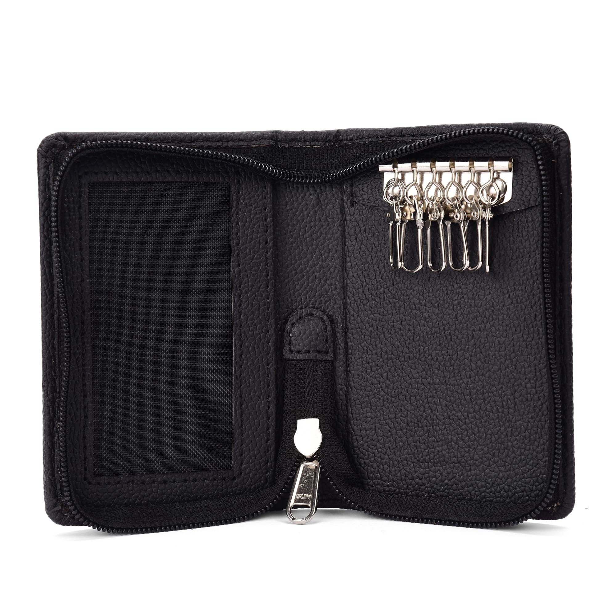 PU Leather Key Case Pouch Wallet Keychain Key pouch holder Men & Women Key Pouch Holder, Bank Locker Key Pouch with 6 Hooks Zipper Closure-image-16