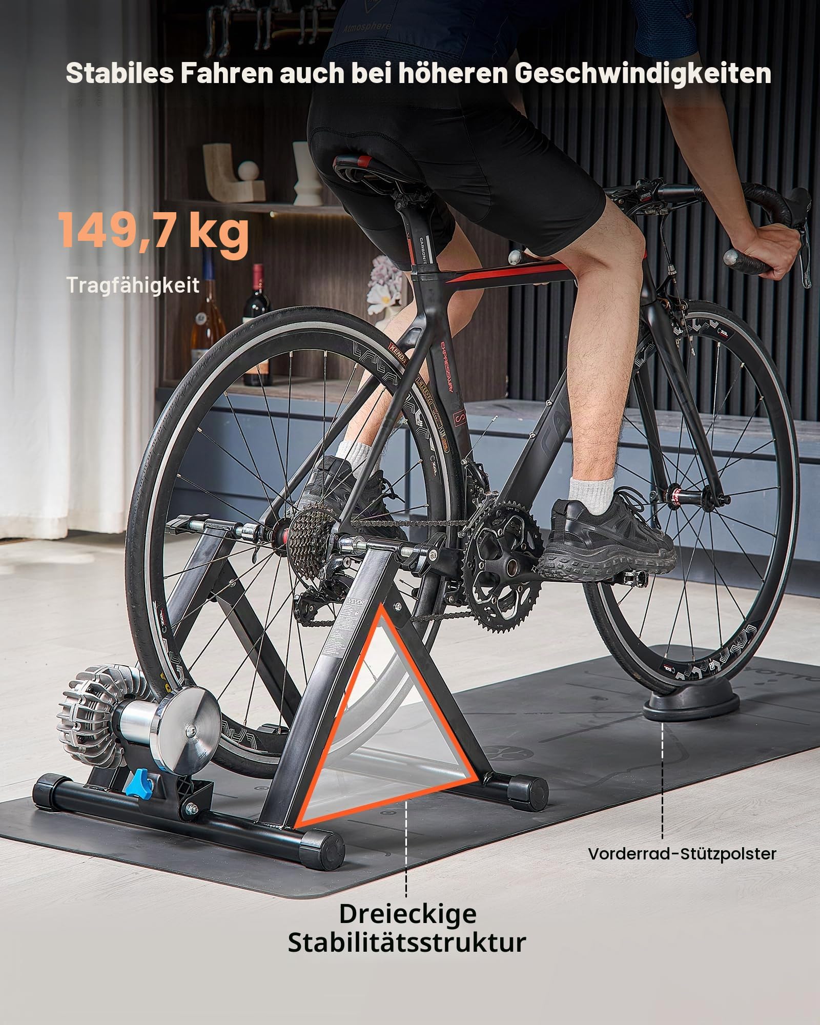 VEVOR Fahrradtrainerständer, magnetischer stationärer Fahrradständer für 26-29-Zoll-Räder, 6 Widerstandseinstellungen, Geräuschreduzierender Schwungradmotor, für Indoor-Fahrübungen