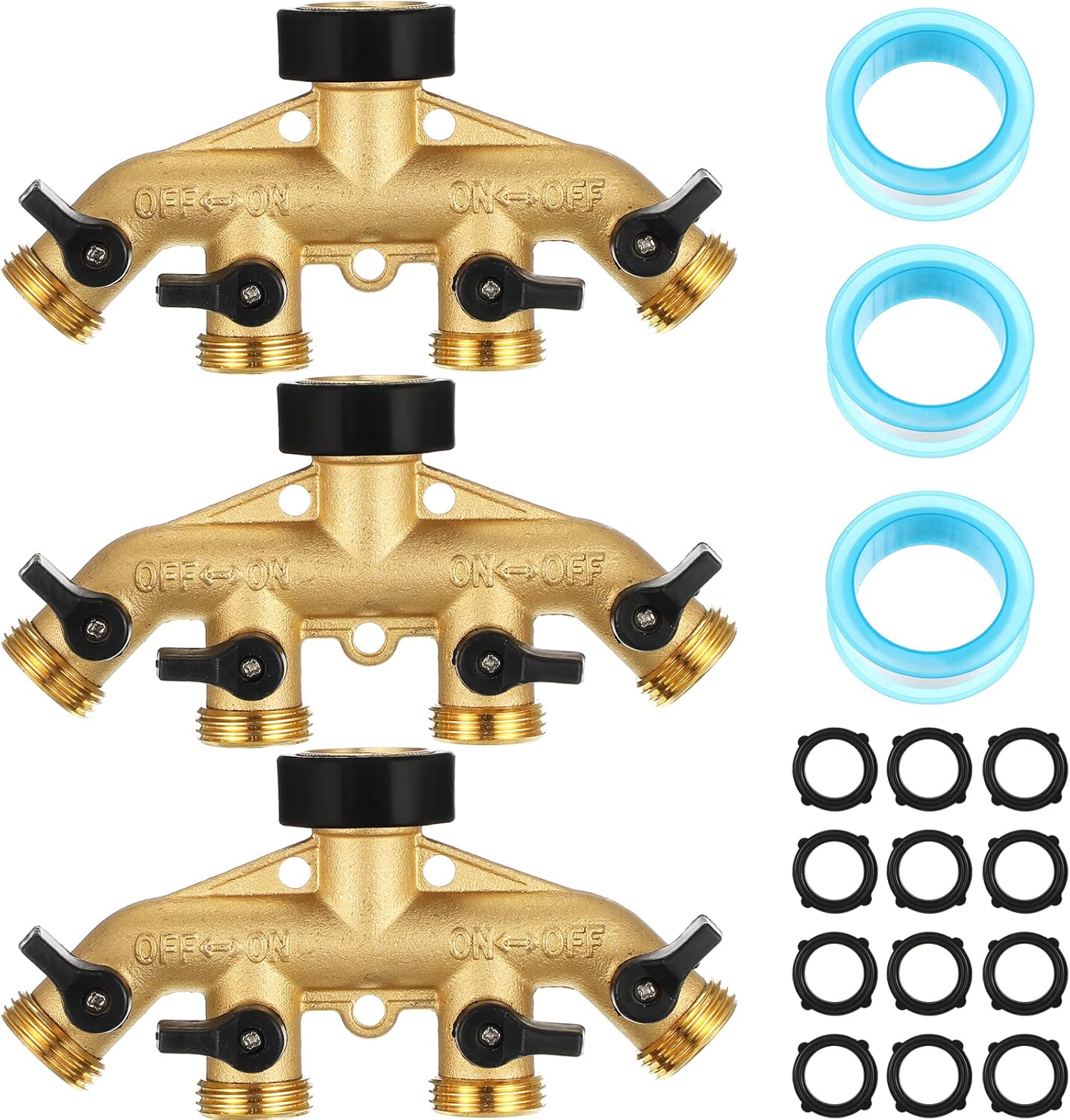 3 Pcs Brass Garden Hose Splitter 4 Way Heavy Duty Hose