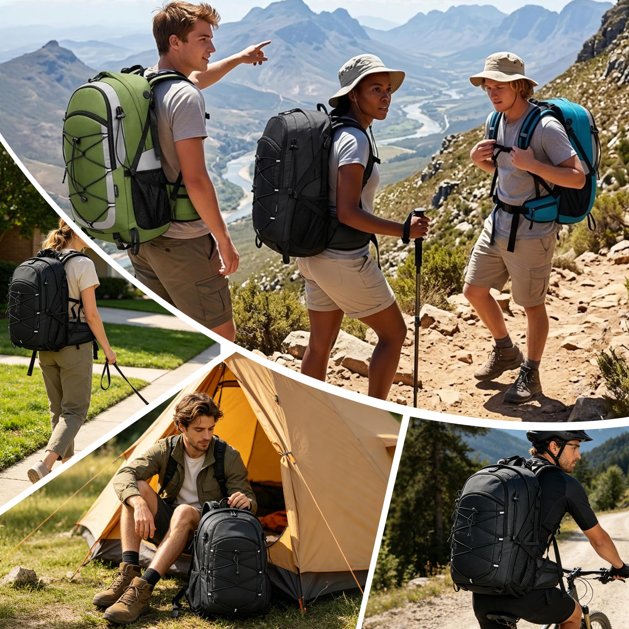 AUMTISC Zaino da trekking da 35 l, per uomo e donna, per campeggio, escursionismo, attività all'aperto, Nero , 52x33x20 Centimeters, Casual