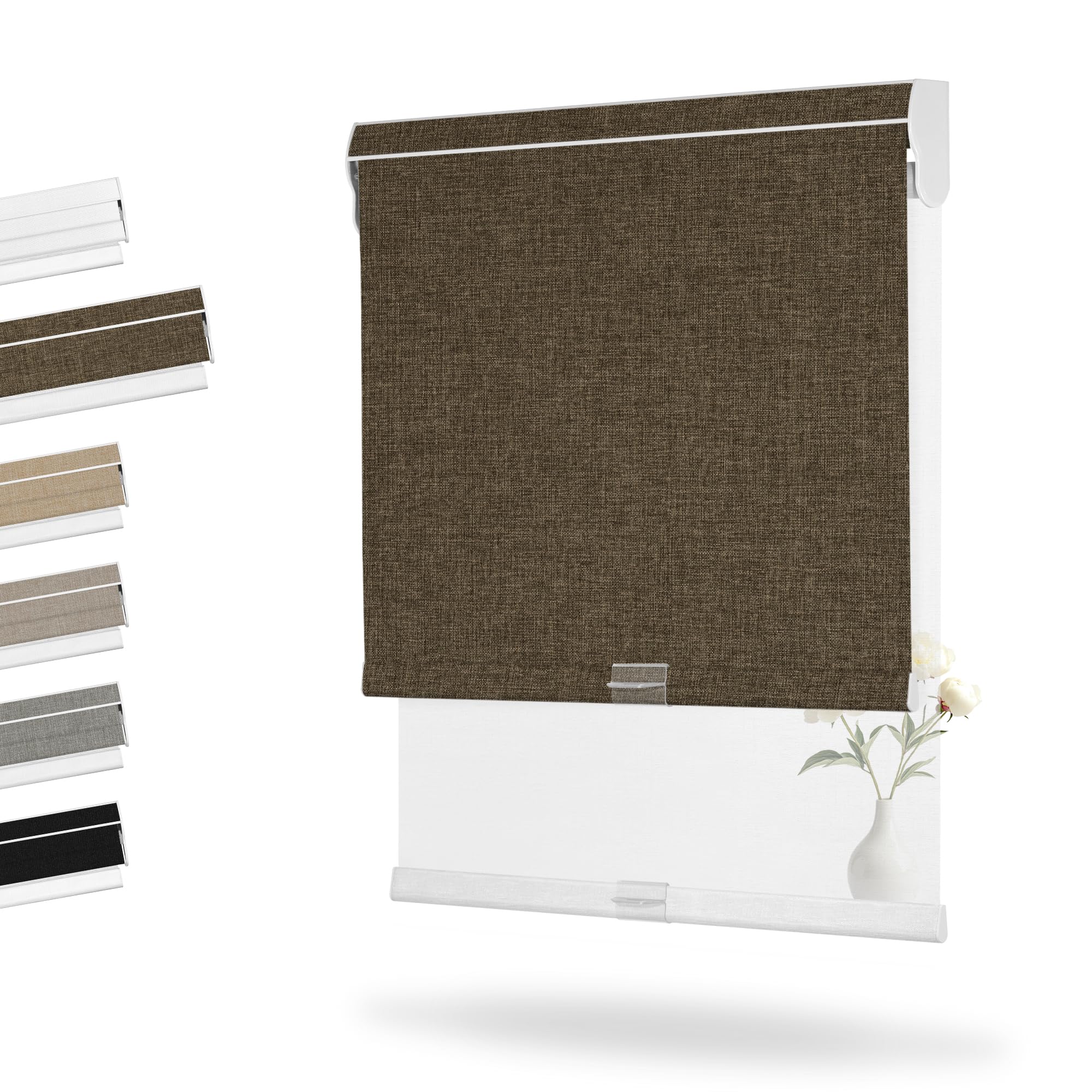 Boolegon Dual Roller Shades, Cordless Double Window Shades Blackout and Light Filtering Shades with Valance, Day and Night Roller Blinds for Home