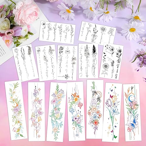 Konsait 20 Sheets Flower Temporary Tattoos for Women Girls, Sexy Floral Fake Tattoo Waterproof Flower Tattoos Temporary Realistic on Arm Leg Halloween Body Art Makeup Tattoo 45pcs