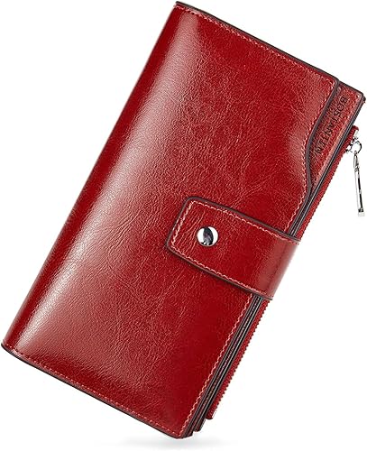 BOSTANTEN Carteras de cuero para mujer con bloqueo RFID de gran capacidad tarjetero triple para mujer