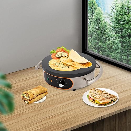 Miniatura 3 de Crepe Maker Sartén eléctrica Negro Marrón Acero Inoxidable Grado Alimentario Antiadherente Plancha Solo Hotplate Temperatura Infinitamente Ajustable