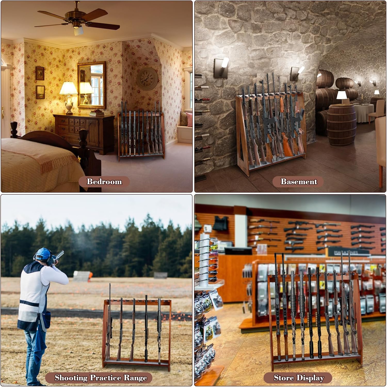 ABLY Gun Racks, Freestanding Rifle Racks, Indoor Adjustable Rifle Storage Racks with Soft Padding, Secure Heavy Firearms Storage Racks