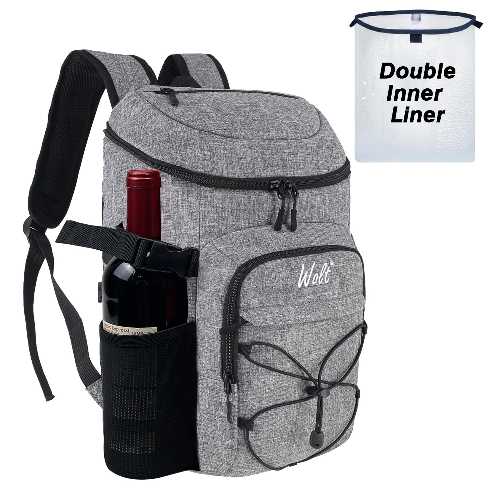 WOLT Cooler Backpack,24 Cans Insulated Backpack Cooler Leakproof,Lightweight Soft Cooler Bag,Camping Cooler,Large Capacity Beach Cooler,Waterproof