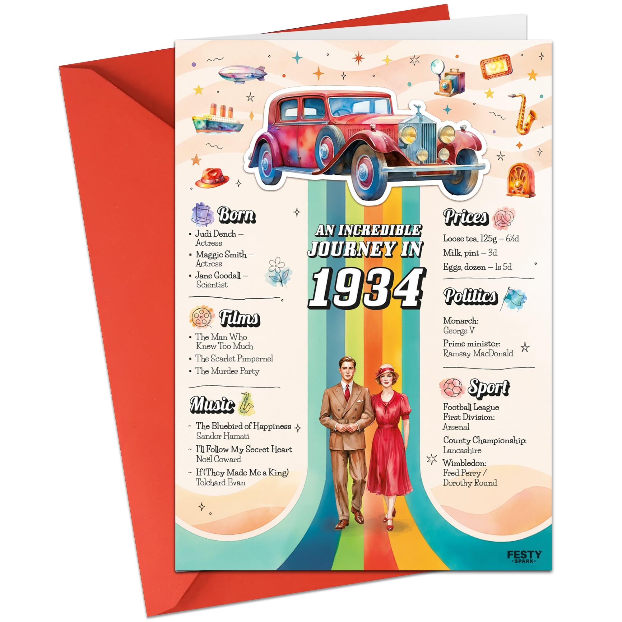 92nd Birthday Card for Mum Dad Grandad or Grandma – Original and Funny 92nd Birthday Gift for Women or Men – An Incredible Journey to 1934 – 92nd Birthday Gift Idea for Him or Her