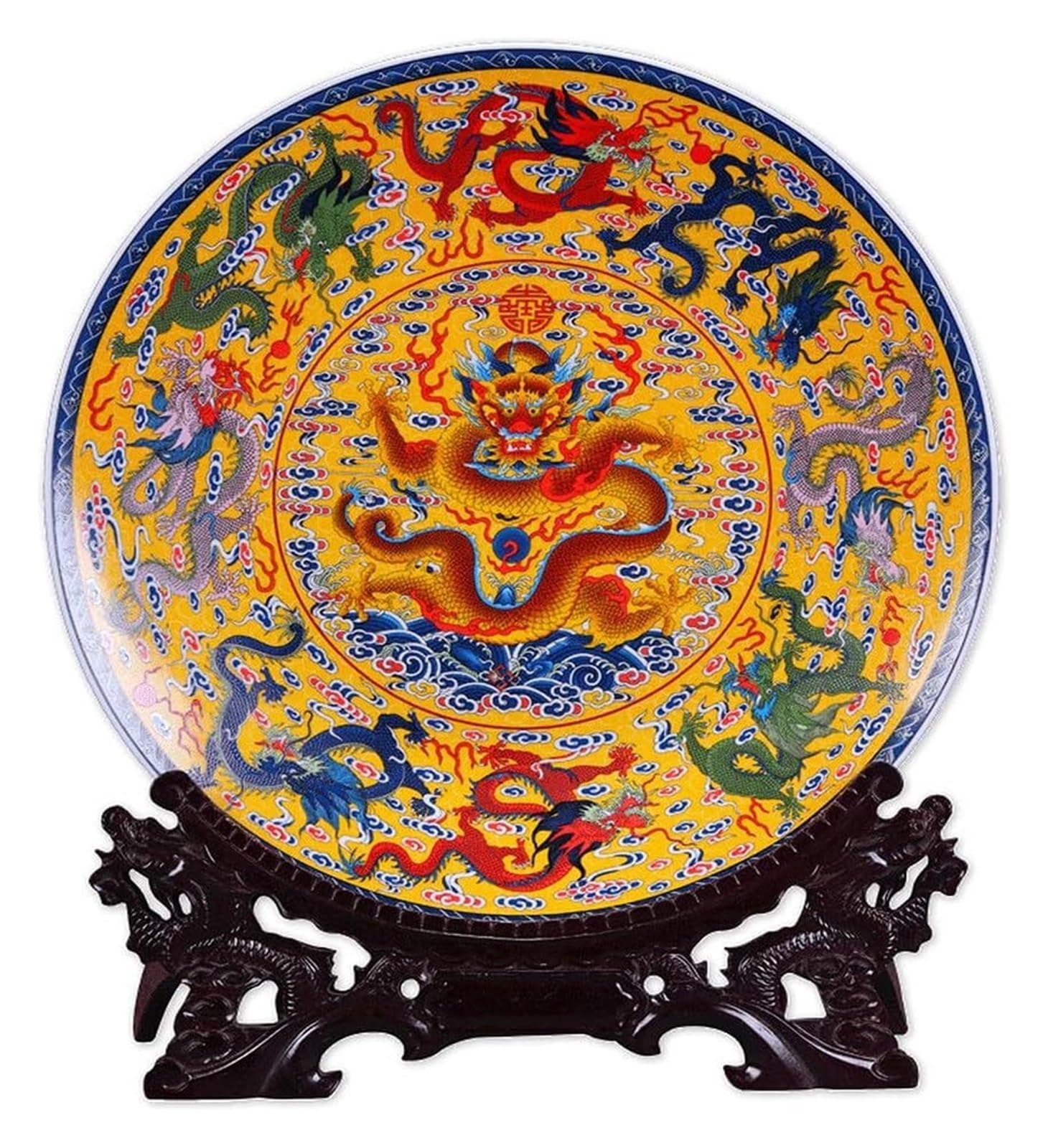 Dekoracyjny talerz do zawieszenia Dekoracyjny ceramiczny talerz do zawieszania, dekoracyjny Cera 26cm Fengshui ozdoby ceramiczne talerz chiny dziewięć smoków wzór talerz dekoracyjny