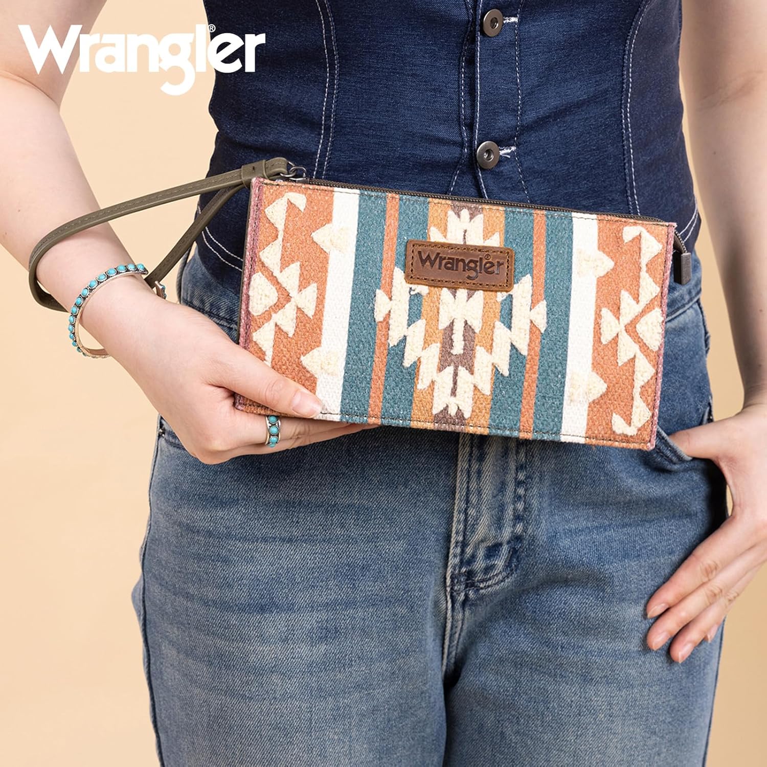 Montana West Wrangler Clutch Purses for Women Western Wristlet Wallet Boho Aztec Card Holder Zipper Handbags for Ladies AR-WG313-181GN - Image 3