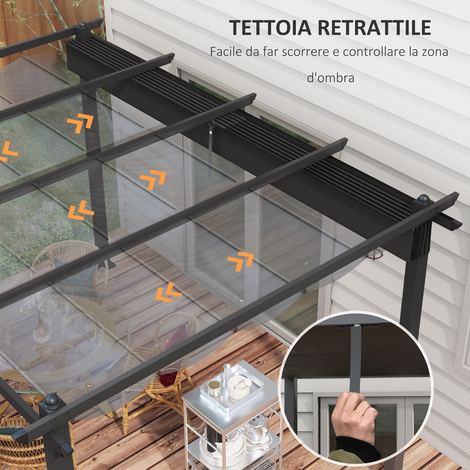 Outsunny Gazebo per Giardino 4x3 m con 8 Fori di Drenaggio, Picchetti e Viti, Pergola in Metallo, Alluminio e Poliestere, Grigio Scuro