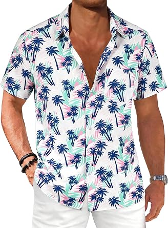 Comdecevis Mens Hawaiian Floral Shirts Button Down Shirts, S - 5XL