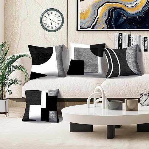 Miniatura 2 de LOHDALOLF Juego de 4 fundas de almohada geométricas abstractas de 20 x 20 pulgadas, color gris y negro, fundas de cojín decorativas bohemias para