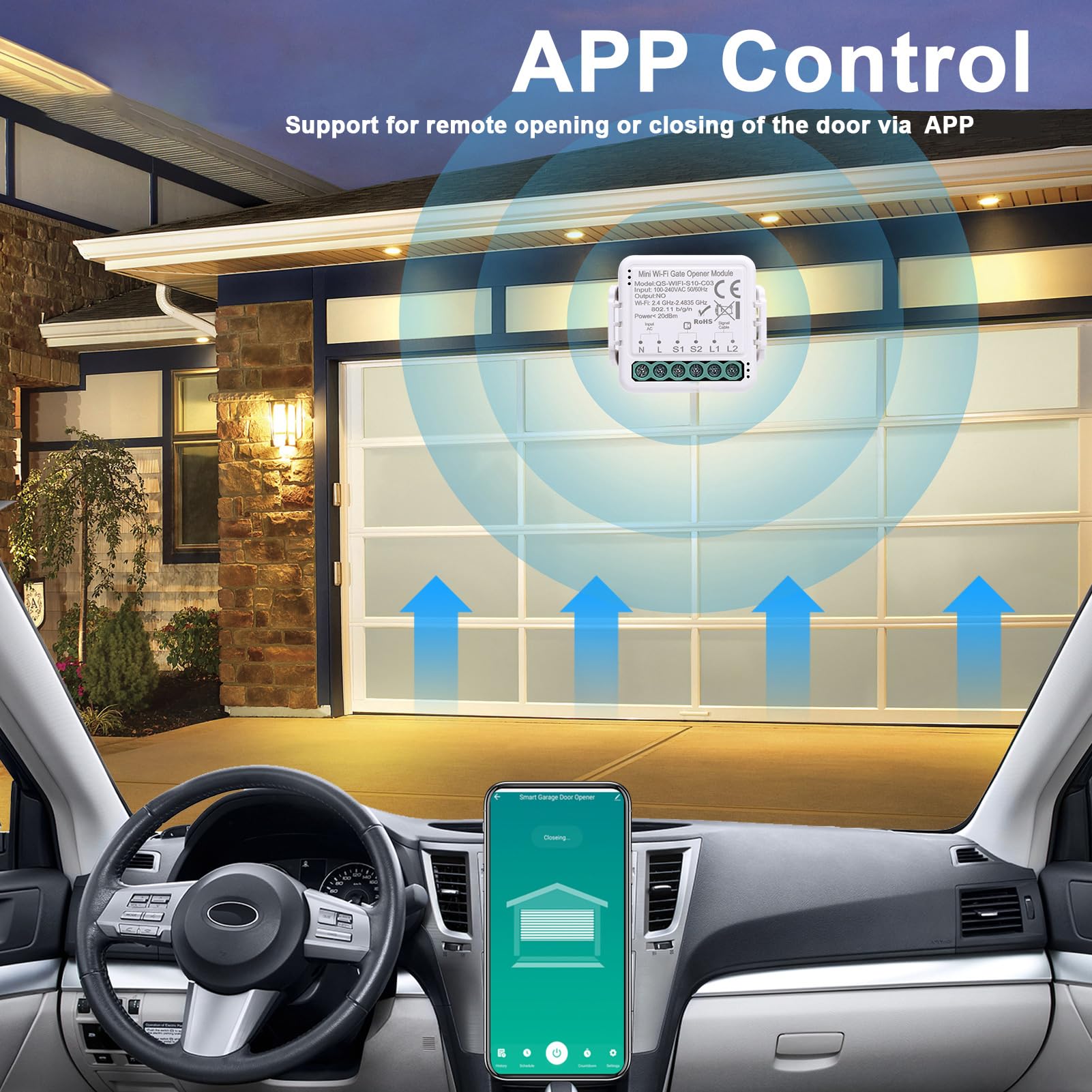 Module de porte de garage intelligent Wifi, ouvre-porte à commande vocale logicielle avec fonction minuterie et télécommande, interrupteur de porte de commande sans fil pour la
