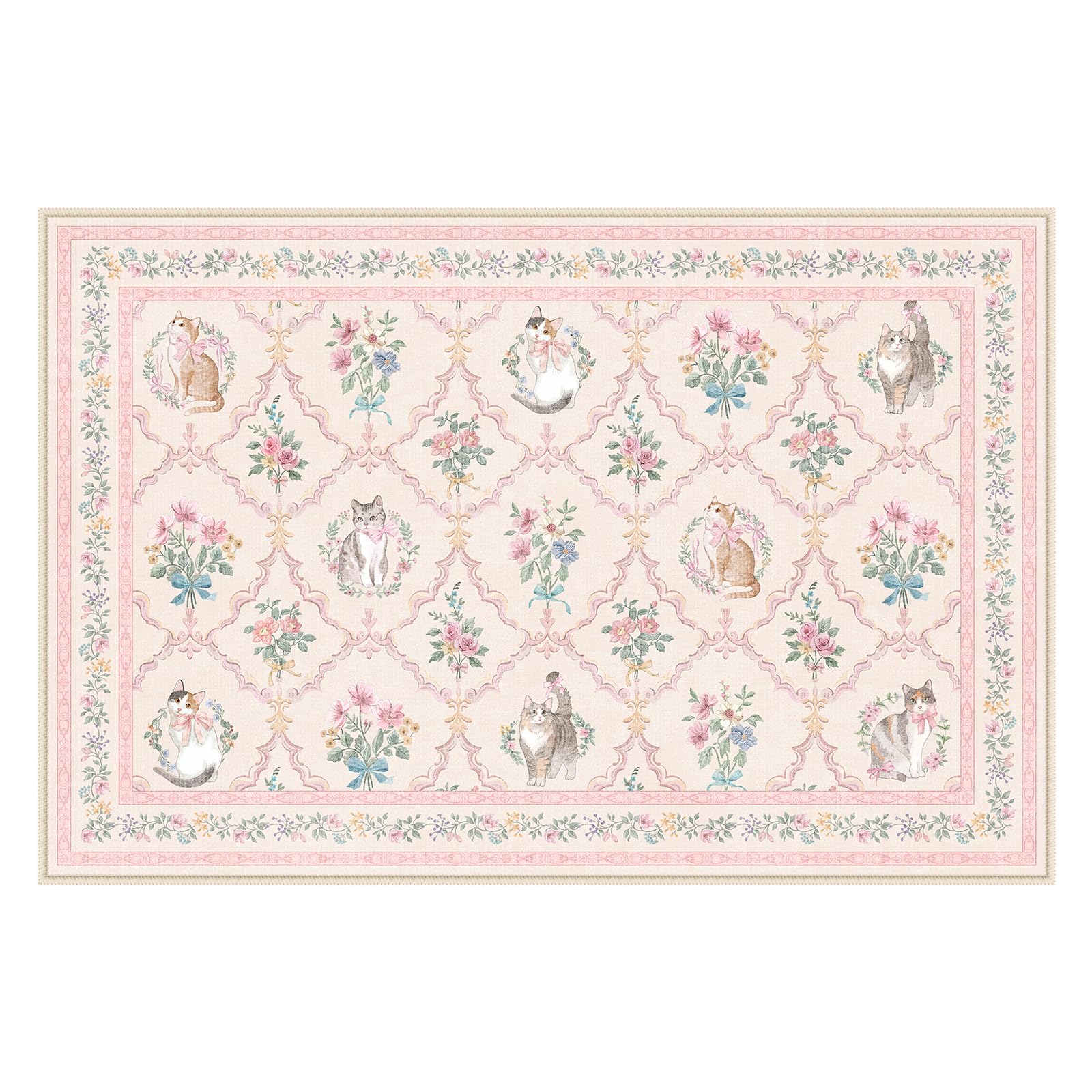 Cute Cat Door Mat - Pink Floral Rug -8 Cute Cat Door Mat - Pink Floral Rug -8