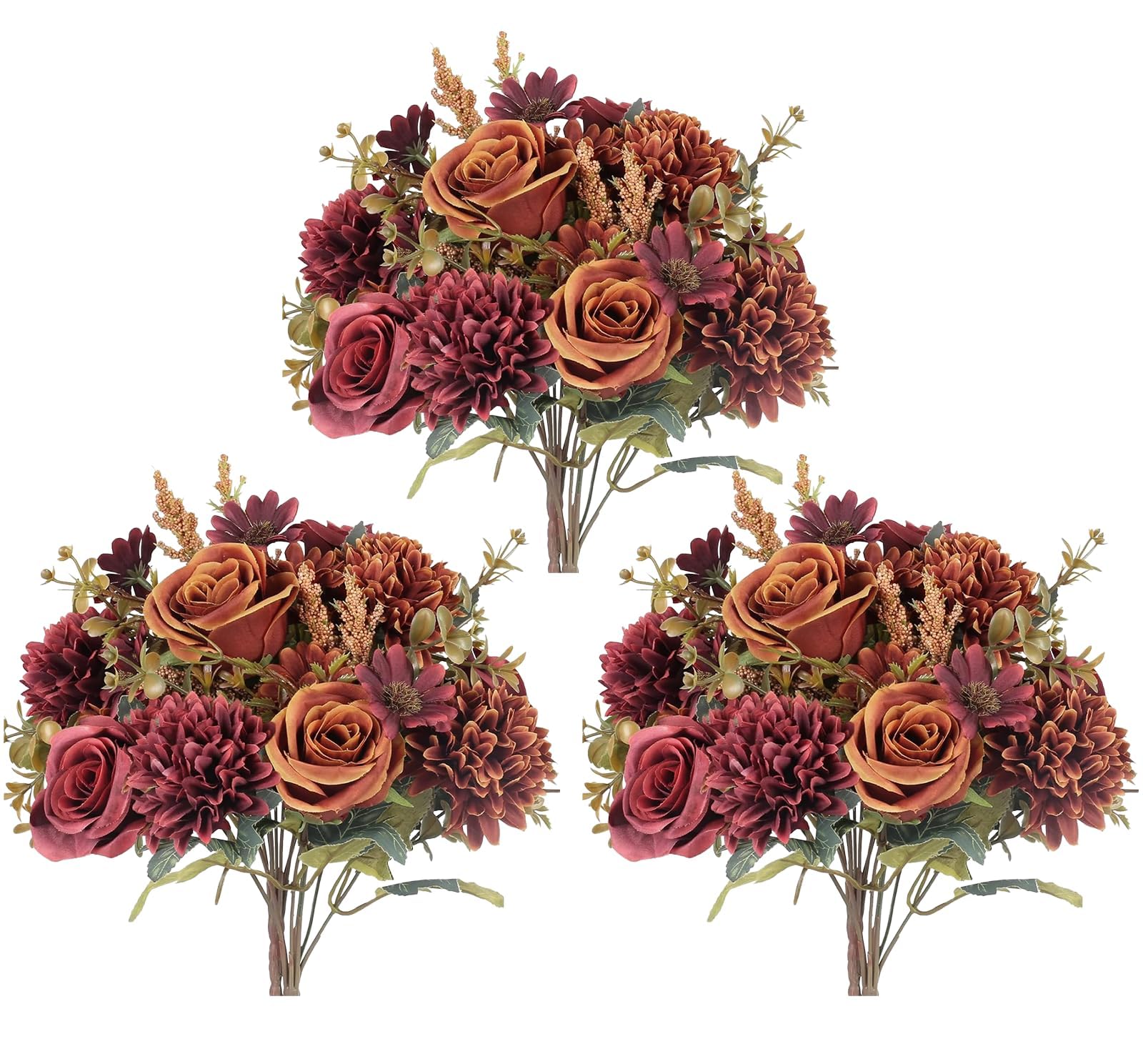 6 Pcs Autumn Artificial Flowers Faux Rose Hydrangea Flowers Autumn Decor