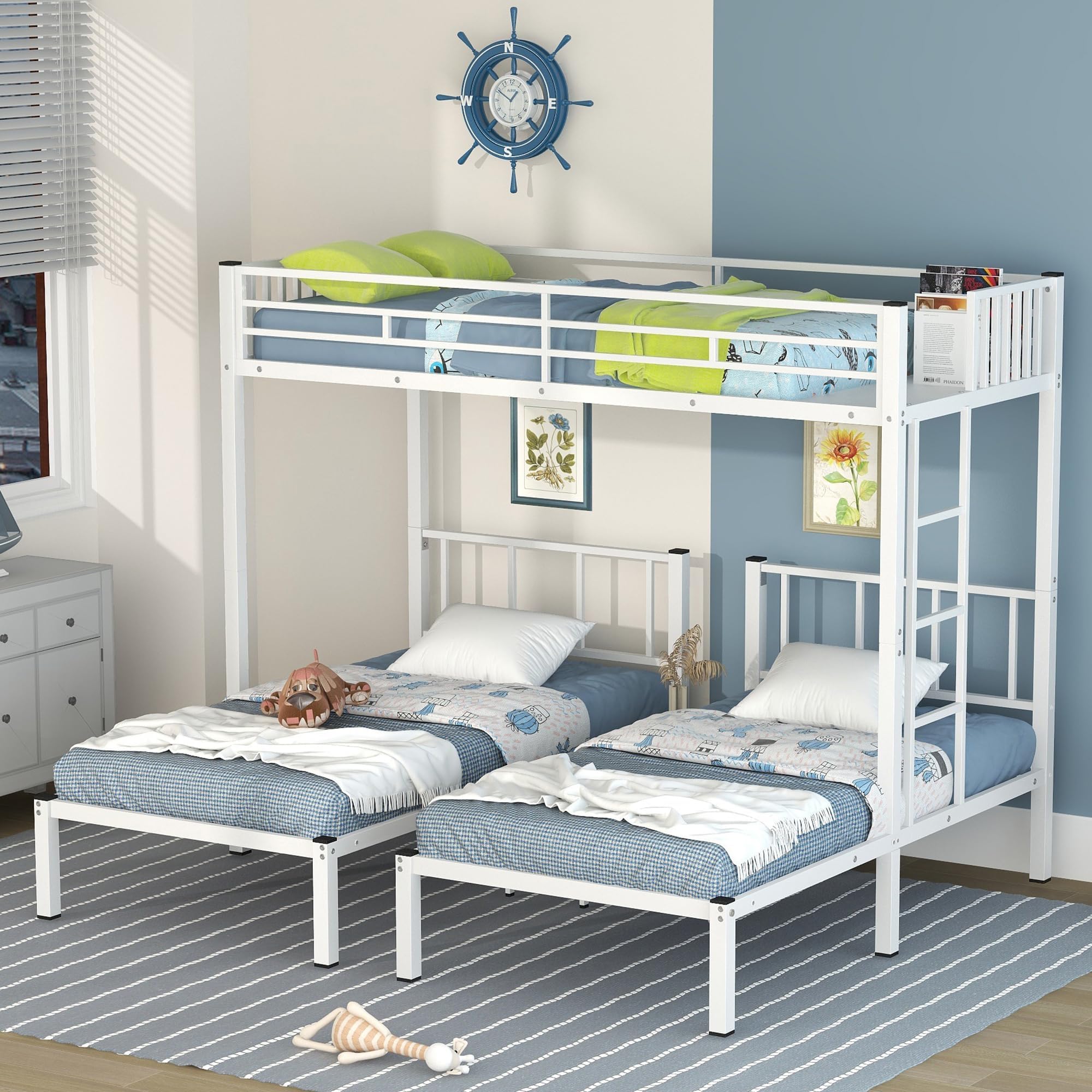 Goohome Triple Bunk Beds, Twin Over Twin Bunk Beds Frame