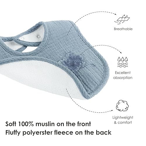 Miniatura 5 de MairMore Paquete de 8 baberos de muselina 100% algodón para bebé, unisex, suaves y absorbentes, juego neutro de género para alimentar y babear