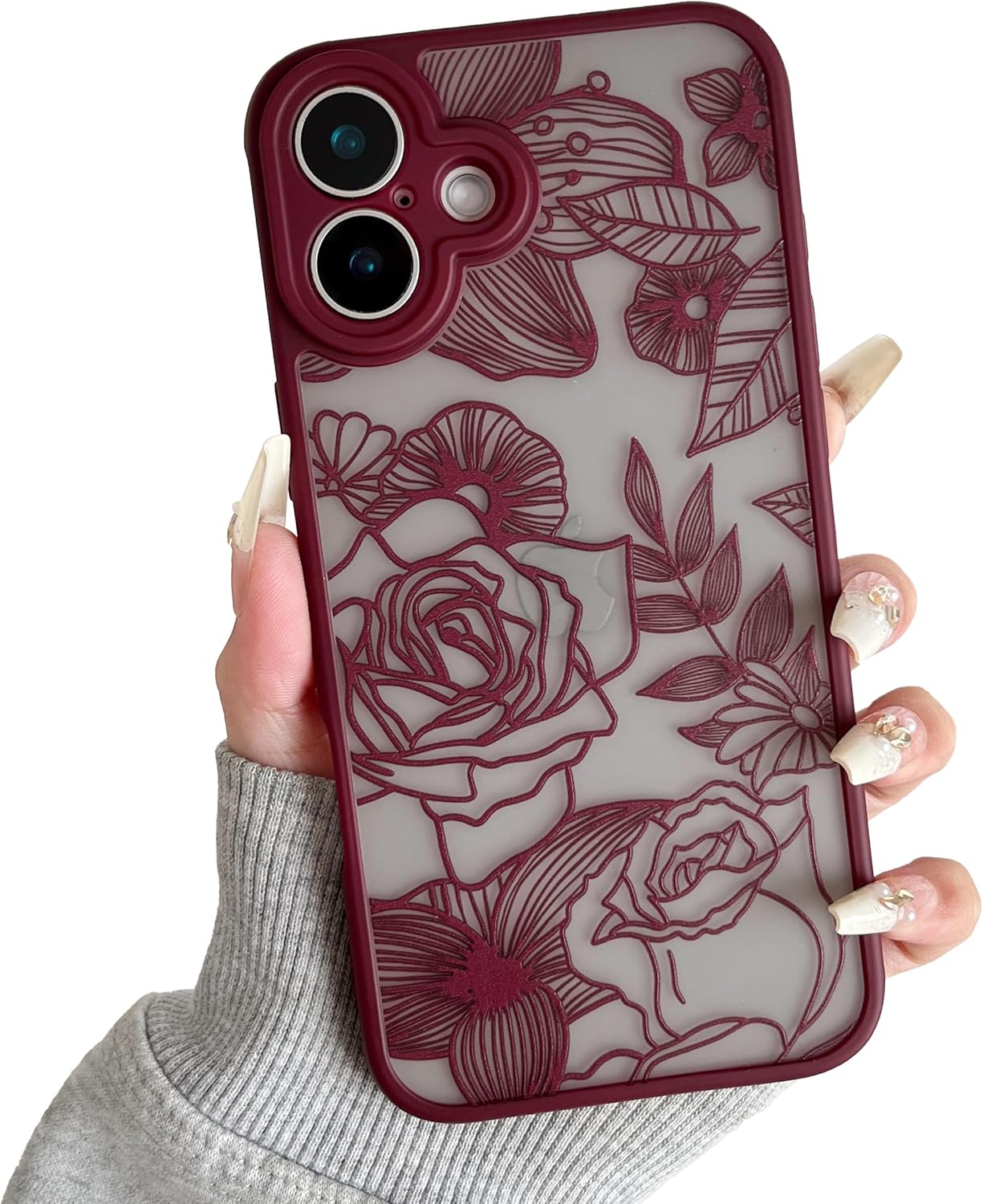 XIZYO for iPhone 16 Plus Case, Floral Rose Cute Phone Case for Women Girls Burgundy Aesthetic Pattern Print Slim TPU Bumper Shockproof Protective Cover for iPhone 16 Plus 6.7 Inch, Wine Red - Image 8