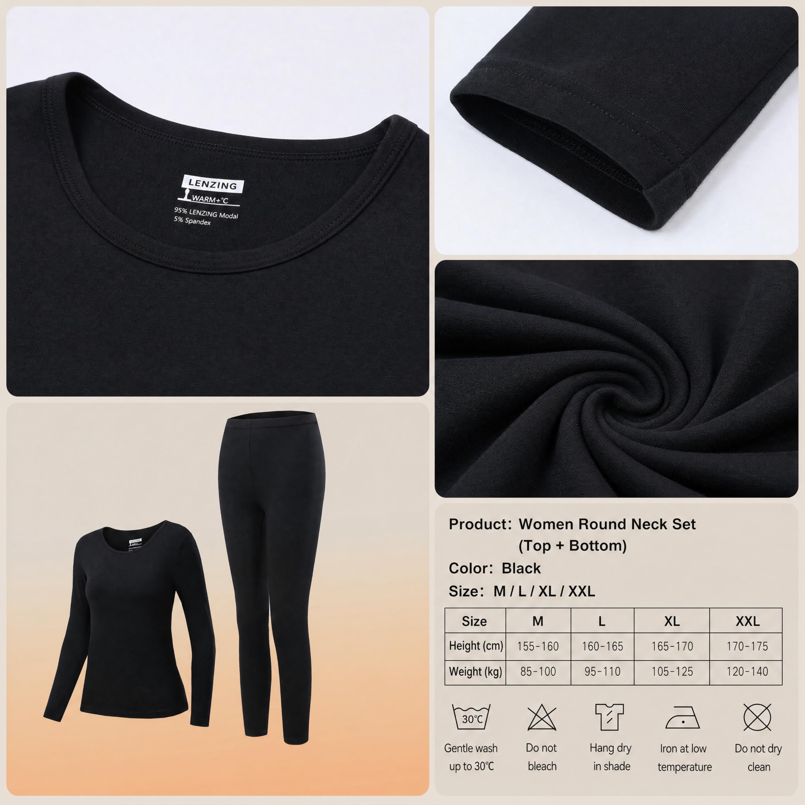 Conjunto de Ropa Interior térmica ultrasuave, Agradable para la Piel, Tejido Modal Lenzing de los años 80, antipilling, Capa Base térmica para Invierno.