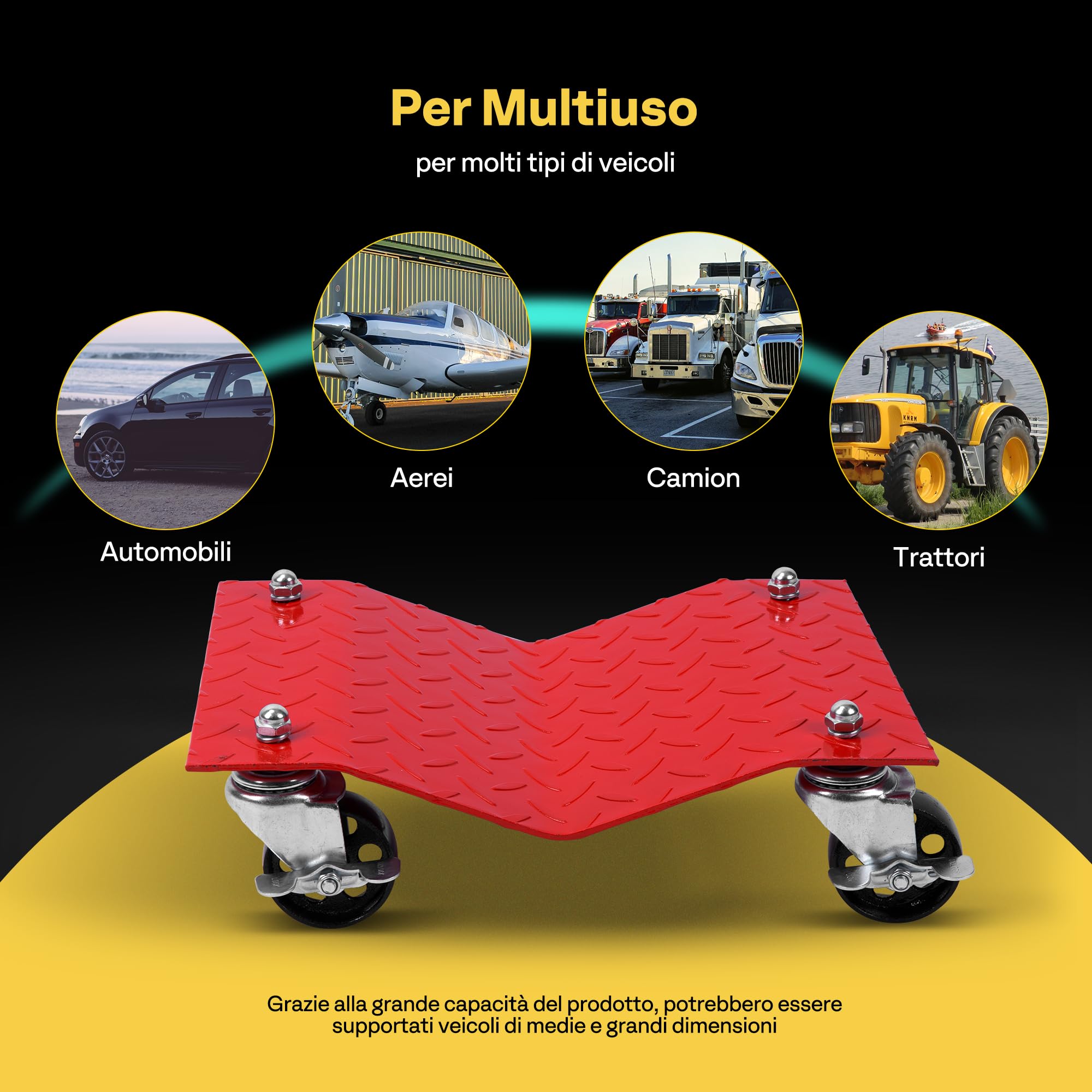 VIVOHOME Carrello Sposta Auto Moto Sottoruote 4 Pezzi, Carico Singolo 680kg Capacità di Carico 2720kg in Totale per Spostare Auto Camion e Moto Trailer Rosso