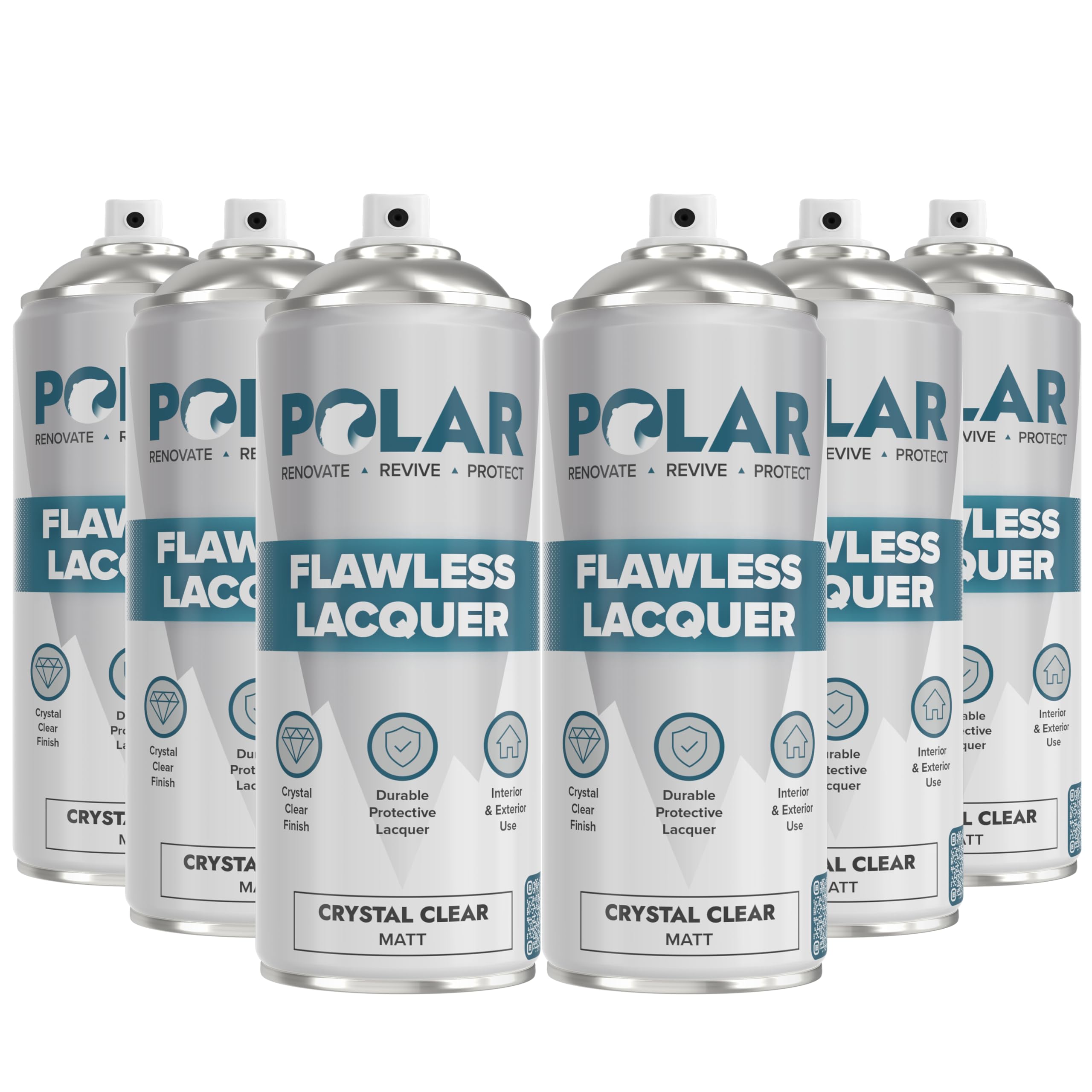 Polar Clear Matte Flawless Lacquer Spray - 6 x 13.5 Fl Oz - Clear Coat Spray Paint - Non-Yellowing & Scratch Resistant - Interior & Exterior Surfaces for Wood, Metal, Plastics, Glass & Ceramics